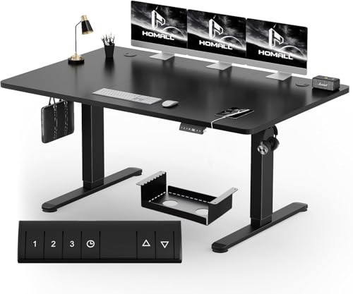 Homall Höhenverstellbarer Schreibtisch 140x70 cm, Schreibtisch Höhenverstellbar, Elektrischer mit Vierteilige Tischplatte, Computertisch mit Memory Funktion,Standing Desk von Homall