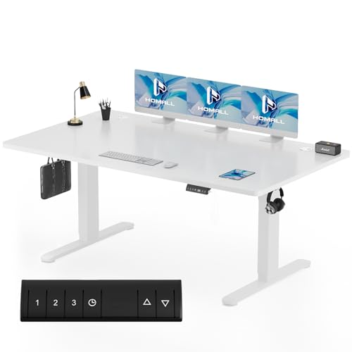 Homall Höhenverstellbarer Schreibtisch 180x80 cm, Schreibtisch Höhenverstellbar, Elektrischer Schreibtisch mit Vierteilige Tischplatte, Computertisch mit Memory Funktion,Standing Desk von Homall