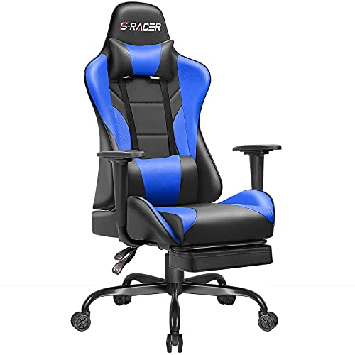 Homall Gaming-Stuhl, Bürostuhl, Schreibtischstuhl mit Fußstütze, Computerstuhl, hohe Rückenlehne, Racing-Stil, ergonomisch, Verstellbarer Drehstuhl (blau), 52cm x52 cm von Homall