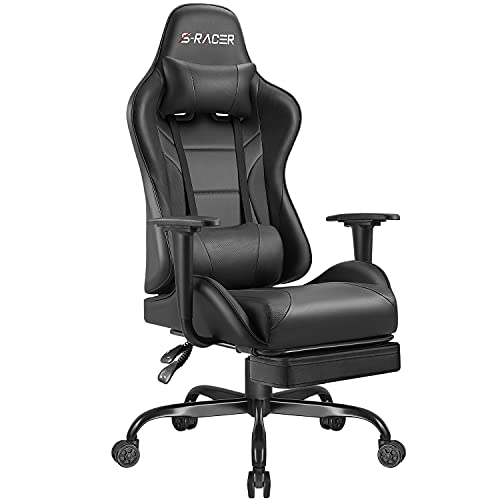 Homall Gaming-Stuhl, Gaming-Sessel, ergonomisch, höhenverstellbar, Rückenlehne mit Fußstütze, Gamer-Sitz, belastbar bis 130 kg, Drehstuhl, Kopfstütze, Lendenwirbelstütze, (Schwarz) von Homall