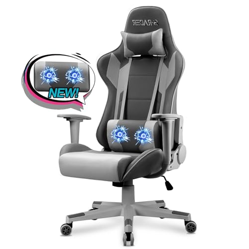 Homall Gaming Stuhl Zocker Computerstuhl, Gamer Ergonomischer Bürostuhl, Hohe Rückenlehne Drehstuhl, PC Stuhl Einstellbarer Neigungswinkel mit Kopfstütze und Lendenkissen (Grey) von Homall