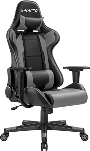 Homall Gaming Stuhl Zocker Stuhl Ergonomischer Bürostuhl Gamer Stuhl PC-Stuhl Racing Computerstuhl Höhenverstellbarer Schreibtischstuhl (Grau) von Homall