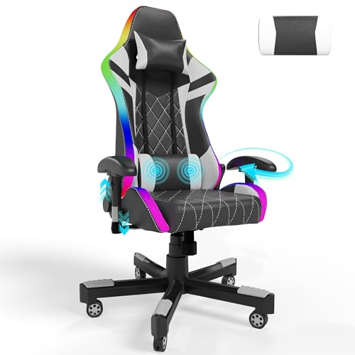 Homall Gaming Stuhl mit LED, 150 kg Belastbarkeit, Ergonomischer Bürostuhl RGB Beleuchtung und Lendenwirbelstütze, Gamer Sessel mit PU Leder von Homall