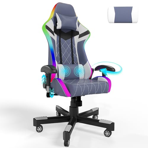 Homall Gaming Stuhl mit LED, 150 kg Belastbarkeit, Ergonomischer Bürostuhl RGB Beleuchtung und Lendenwirbelstütze, Gamer Sessel mit PU Leder von Homall