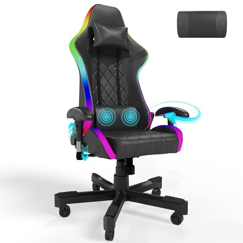 Homall Gaming Stuhl mit LED, 150 kg Belastbarkeit, Ergonomischer Bürostuhl RGB Beleuchtung und Lendenwirbelstütze, Gamer Sessel mit PU Leder von Homall