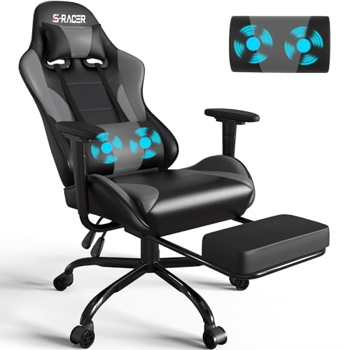 Homall Gaming Stuhl mit Massage Lendenkissen, Rücken und Sitz höhenverstellbar Gaming Stuhl, Erwachsene Gaming Stuhl mit Fußstütze und Kopfstütze, Tragfähigkeit 150kg. Geeignet für Büro und Zuhause von Homall