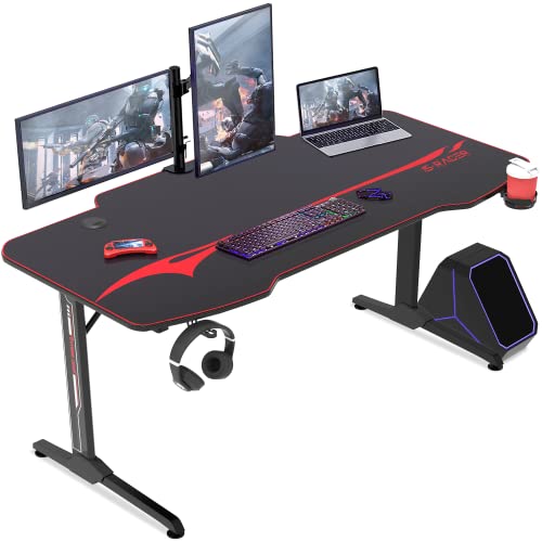 Homall Gaming Tisch 160 cm Gaming Schreibtisch Gamer Computertisch Ergonomischer PC Tisch mit Getränkehalter und Kopfhörerhalter T-Förmiger (Schwarz, 160 x 60 cm) von Homall