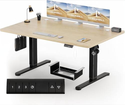 Homall Höhenverstellbarer Schreibtisch 140x70 cm, Elektrischer Schreibtisch mit Vierteilige Tischplatte, Computertisch mit Memory Funktion,Standing Desk von Homall