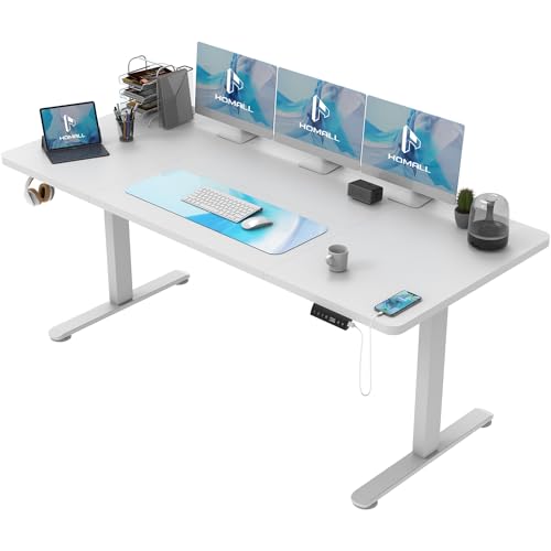 Homall Höhenverstellbarer Schreibtisch 140x80 cm, Schreibtisch Höhenverstellbar, Elektrischer Schreibtisch mit Vierteilige Tischplatte, Computertisch mit Memory Funktion,Standing Desk von Homall