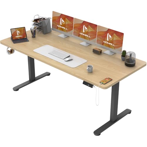 Homall Höhenverstellbarer Schreibtisch 160x80 cm, Schreibtisch Höhenverstellbar, Elektrischer Schreibtisch mit Vierteilige Tischplatte, Computertisch mit Memory Funktion,Standing Desk von Homall