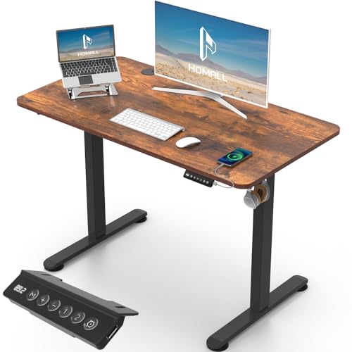 Homall Höhenverstellbarer Schreibtisch mit USB-Buchse 100x60 cm, Computer Stehschreibtisch, Ergonomischer Homeoffice-Tisch (100x60cm, Vintage Brown) von Homall