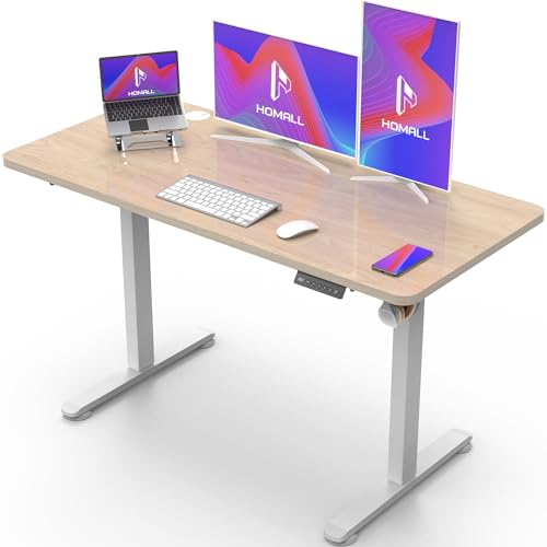 Homall Höhenverstellbarer Schreibtisch mit USB-Buchse 120x60 cm, Computer Stehschreibtisch, Ergonomischer Homeoffice-Tisch (120x60cm, Beige) von Homall