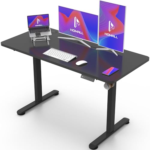 Homall Höhenverstellbarer Schreibtisch mit USB-Buchse 120x60 cm, Computer Stehschreibtisch, Ergonomischer Homeoffice-Tisch (120x60cm, Schwarz) von Homall