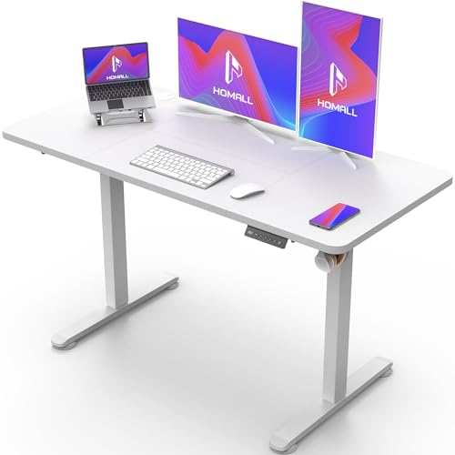 Homall Höhenverstellbarer Schreibtisch mit USB-Buchse 120x60 cm, Computer Stehschreibtisch, Ergonomischer Homeoffice-Tisch (120x60cm, Weiß) von Homall