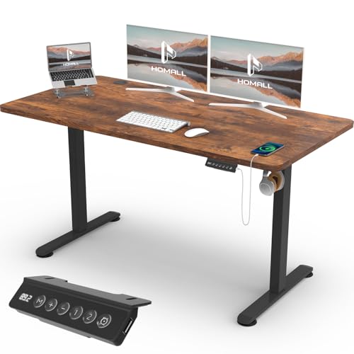 Homall Höhenverstellbarer Schreibtisch mit USB-Buchse 140x60 cm, Computer Stehschreibtisch, Ergonomischer Homeoffice-Tisch (140x60cm, Vintage Brown) von Homall