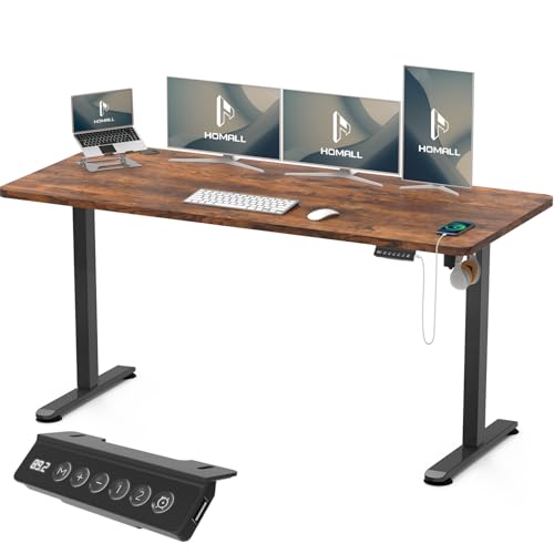 Homall Höhenverstellbarer Schreibtisch mit USB-Buchse 160x70 cm, Computer Stehschreibtisch, Ergonomischer Homeoffice-Tisch (160x70cm, Vintage Brown) von Homall