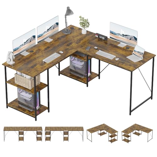 Homall Eckschreibtisch 150 X 150 cm, Schreibtisch L Form Reversibel mit 3 Kabellöchern, Schreibtisch eckschreibtisch Computertisch fürs Homeoffice, Schreibtisch Braun von Homall