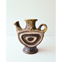 Vintage Walther Becht 1960S Braun Gelbe Keramikvase, West German Pottery, Fat Lava Glasur Krugvase, Bullseye Mid Century Vase von Homance