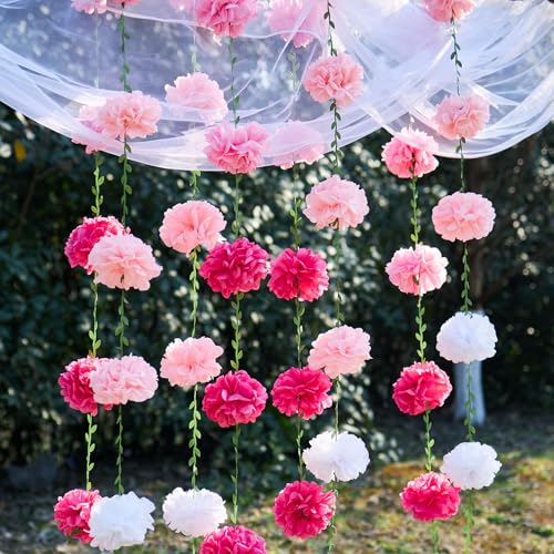 Homarkable Seidenpapier-Pom-Girlanden, rosa Farbverlauf, 4 Stück, Papierblumen für Geburtstagsdekorationen, Babypartys, Hochzeiten, Verlobungen, Brautpartys, Frühlings- und Sommerparty-Dekorationen von Homarkable