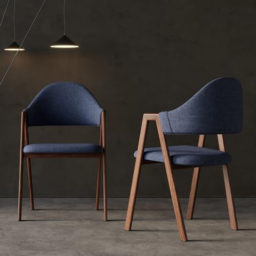 Homary 2er-Set Moderne Esszimmerstühle Mit Blauem Leinenbezug, Gepolsterte Stühle Mit Gebogener Rückenlehne Und Carbonstahlbeinen, Komfortable Stühle Für Esszimmer & Küche von Homary