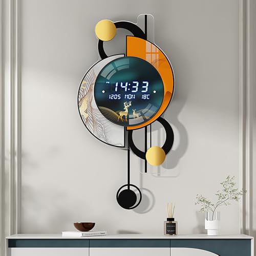 Homary 67 cm LED Wanduhr Modern Multifunktional – Sprachgesteuerte Wanduhr Modern Design mit Digitalanzeige, Temperatur, Datum und Alarmfunktion für Wohnzimmer, Büro, Schlafzimmer– Ideal als Wanddeko von Homary