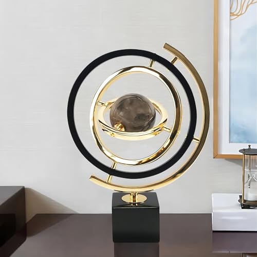 Homary Moderne abstrakte Kunst Dekoration Metall Globus Ornament Skulptur Dekor mit Rechteck Ständer Schwarz & Gold von Homary