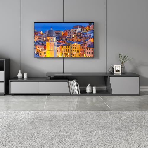 Homary Ausziehbare TV-Konsole für Wohnzimmer, rechteckiges Entertainment-Center mit 3 Schubladen, TV-Ständer bis zu 279,4 cm (ausziehbar: 180 cm B x 290 cm) (grau) von Homary