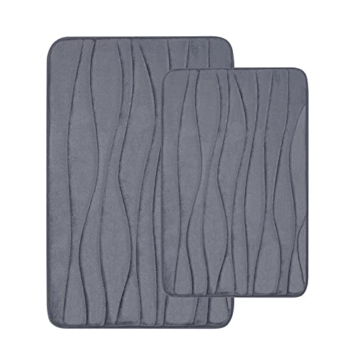 Homaxy Badematten Set 2 teilig Memory Foam Saugfähige Badteppich Set rutschfeste Waschbar Badvorleger Set 2teilig (40 x 60 cm + 50 x 76 cm, Dunkelgrau) von Homaxy