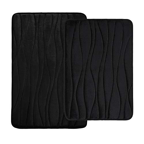 Homaxy Badematten Set 2 teilig Memory Foam Saugfähige Badteppich Set rutschfeste Waschbar Badvorleger Set 2teilig (40 x 60 cm + 50 x 76 cm, Schwarz) von Homaxy