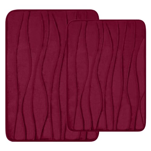 Homaxy Badematten Set 2 teilig Memory Foam Saugfähige Badteppich Set rutschfeste Waschbar Badvorleger Set 2teilig (40 x 60 cm + 50 x 76 cm, Weinrot) von Homaxy