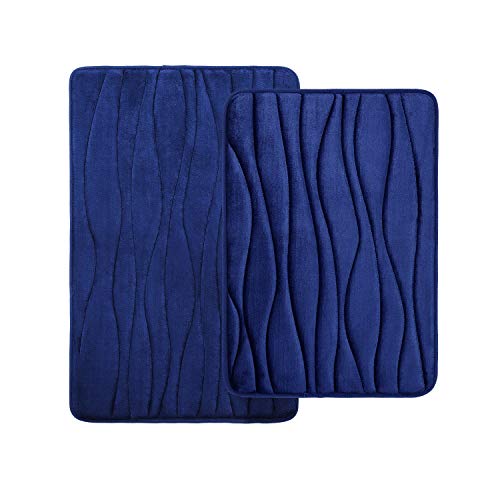 Homaxy Badematten Set 2 teilig Memory Foam Saugfähige Badteppich Set rutschfeste Waschbar Badvorleger Set 2teilig (40 x 60 cm + 50 x 76 cm, Marineblau) von Homaxy