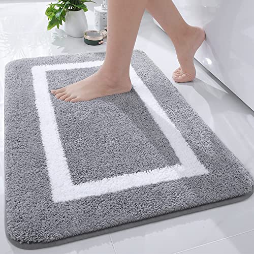 Homaxy Badezimmerteppich Badematte rutschfest Waschbar Badteppich Weiche Mikrofaser Hochflor Badvorleger – 40 x 60 cm, Grau von Homaxy