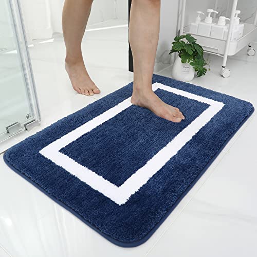 Homaxy Badezimmerteppich Badematte rutschfest Waschbar Badteppich Weiche Mikrofaser Hochflor Badvorleger – 40 x 60 cm, Marine Blau von Homaxy