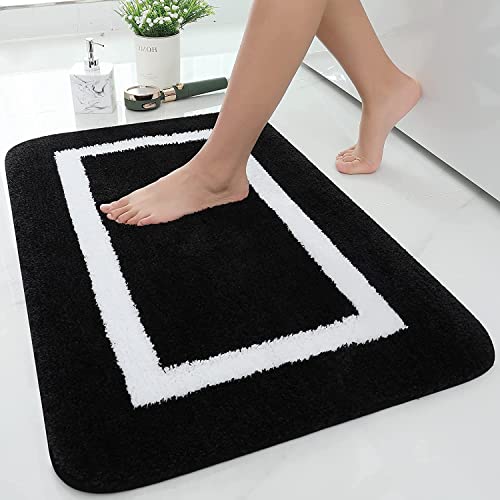 Homaxy Badezimmerteppich Badematte rutschfest Waschbar Badteppich Weiche Mikrofaser Hochflor Badvorleger – 40 x 60 cm, Schwarz von Homaxy