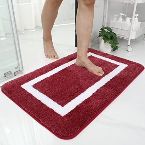 Homaxy Badezimmerteppich Badematte rutschfest Waschbar Badteppich Weiche Mikrofaser Hochflor Badvorleger – 40 x 60 cm, Weinrot von Homaxy