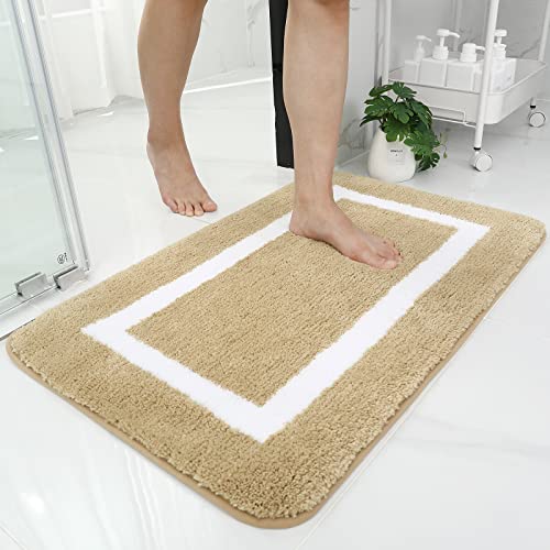 Homaxy Badezimmerteppich Badematte rutschfest Waschbar Badteppich Weiche Mikrofaser Hochflor Badvorleger – 50 x 76 cm, Beige von Homaxy