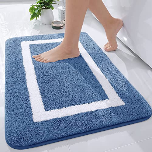 Homaxy Badezimmerteppich Badematte rutschfest Waschbar Badteppich Weiche Mikrofaser Hochflor Badvorleger – 50 x 76 cm, Blau von Homaxy