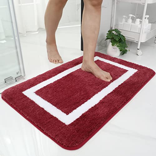 Homaxy Badezimmerteppich Badematte rutschfest Waschbar Badteppich Weiche Mikrofaser Hochflor Badvorleger – 50 x 76 cm, Weinrot von Homaxy