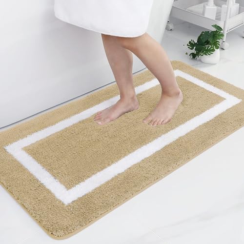 Homaxy Badezimmerteppich Badematte rutschfest Waschbar Badteppich Weiche Mikrofaser Hochflor Badvorleger – 60 x 120 cm, Beige von Homaxy