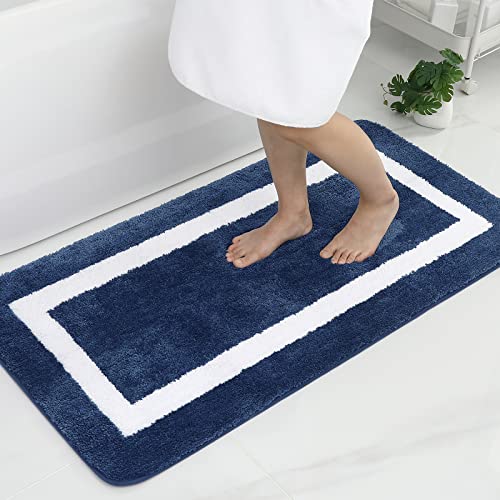 Homaxy Badezimmerteppich Badematte rutschfest Waschbar Badteppich Weiche Mikrofaser Hochflor Badvorleger – 60 x 120 cm, Marine Blau von Homaxy