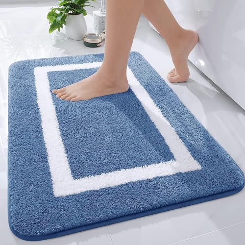 Homaxy Badezimmerteppich Badematte rutschfest Waschbar Badteppich Weiche Mikrofaser Hochflor Badvorleger – 60 x 90 cm, Blau von Homaxy