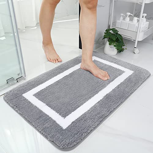 Homaxy Badezimmerteppich Badematte rutschfest Waschbar Badteppich Weiche Mikrofaser Hochflor Badvorleger – 60 x 90 cm, Grau von Homaxy