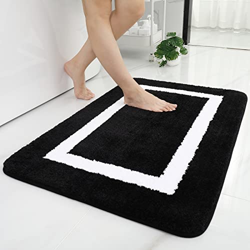 Homaxy Badezimmerteppich Badematte rutschfest Waschbar Badteppich Weiche Mikrofaser Hochflor Badvorleger – 60 x 90 cm, Schwarz von Homaxy