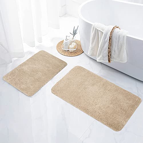 Homaxy Badezimmerteppich Set 2 teilig Badematte rutschfest Waschbar Weiche Hochflor Badteppich Flauschige Mikrofaser Badvorleger Set – 41 x 61 cm + 51 x 76 cm, Beige von Homaxy