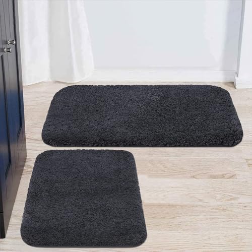 Homaxy Badezimmerteppich Set 2 teilig Badematte rutschfest Waschbar Weiche Hochflor Badteppich Flauschige Mikrofaser Badvorleger Set – 41 x 61 cm + 51 x 76 cm, Dunkelgrau von Homaxy