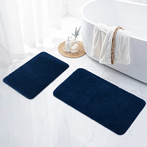 Homaxy Badezimmerteppich Set 2 teilig Badematte rutschfest Waschbar Weiche Hochflor Badteppich Flauschige Mikrofaser Badvorleger Set – 41 x 61 cm + 51 x 76 cm, Marine Blau von Homaxy