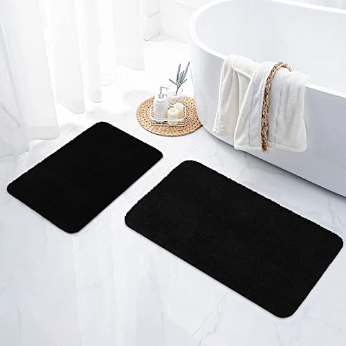 Homaxy Badezimmerteppich Set 2 teilig Badematte rutschfest Waschbar Weiche Hochflor Badteppich Flauschige Mikrofaser Badvorleger Set – 41 x 61 cm + 51 x 76 cm, Schwarz von Homaxy