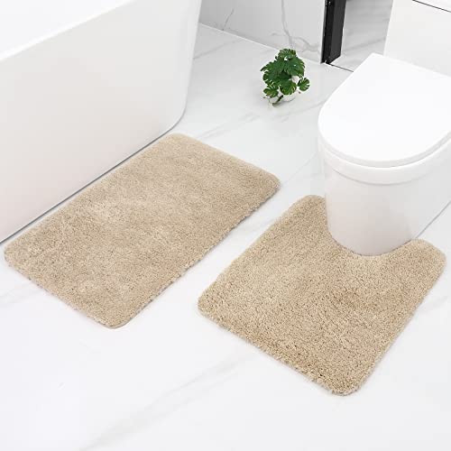 Homaxy Memory Foam rutschfeste Weiches Vorleger Toilette mit Ausschnitt 50 x 60 cm Saugfähig Badematte Stand WC Waschbar Badteppiche für WC Beige