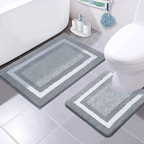 Homaxy Badezimmerteppich Set 2 teilig rutschfest Waschbar Badvorleger WC Vorleger Set Flauschige Hochflor Badematte Badteppich Set Duschvorleger für Badezimmer – 50 x 80 cm + 50 x 60 cm(Grau) von Homaxy