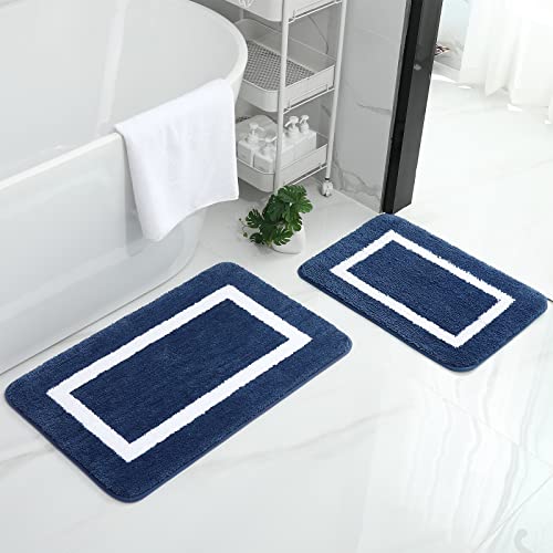 Homaxy Badezimmerteppich Set rutschfest Badematten Set 2 teilig Weiche Mikrofaser Flauschige Badteppich Badvorleger Set 2 teilig – 40 x 60 cm+ 50 x 80 cm, Marine Blau von Homaxy